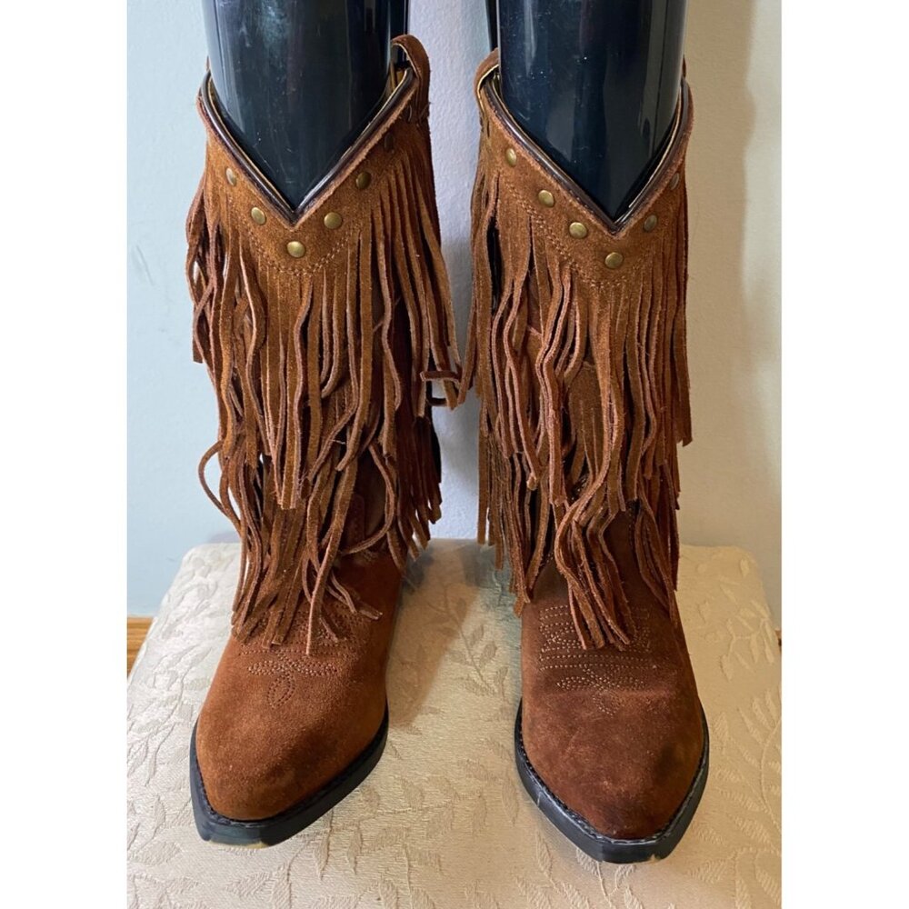 Smokey Mountain Boots Brown Western Fringe Suede Cowboy Boots Womens Size 3.5 - Picture 5 of 9